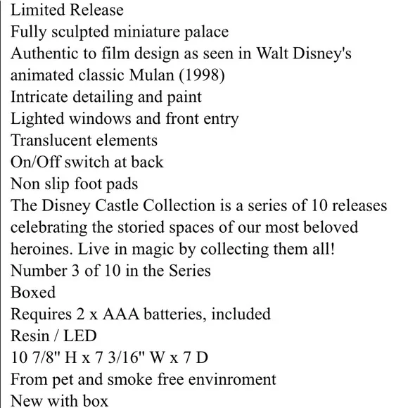 Disney Mulan Castle Collection - New In Box - Picture 4 of 4